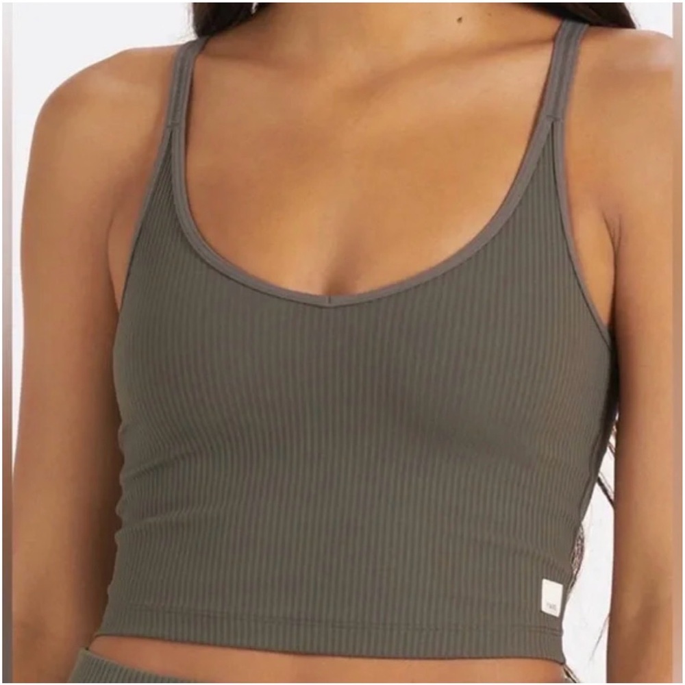 Vuori Ribbed Olive Green Crop Top
